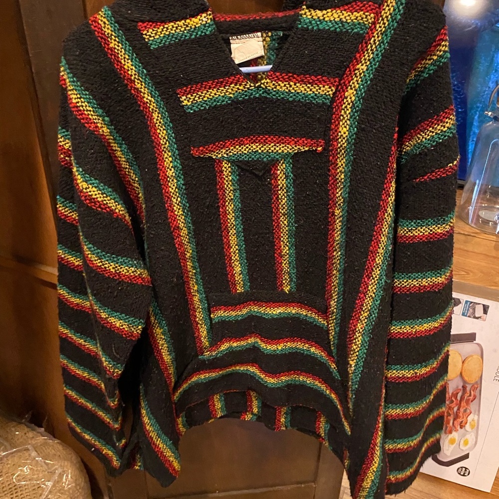 Black Multicolor Striped Pullover Sweater “DrugRug” Rasta colors